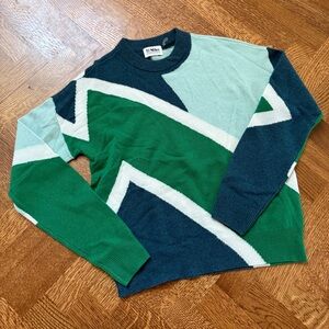 27 MILES MALIBU CASHMERE Crewneck Sweater Geometric Soft Retro Colorblock S